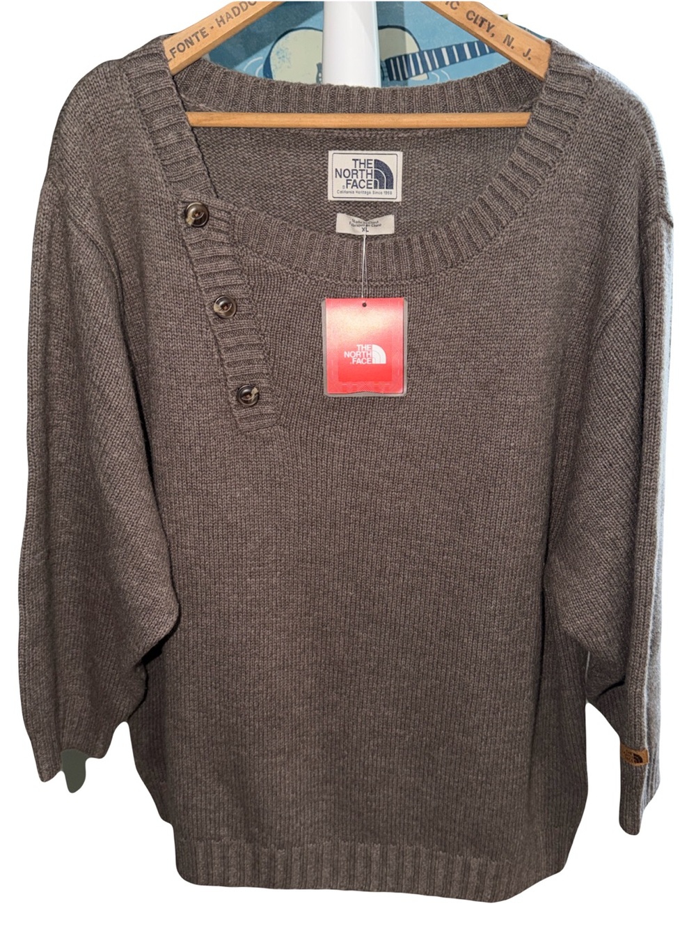 NWT The North Face XL Brown Willow Grove Sweater Crewneck Wool blend asymetrical